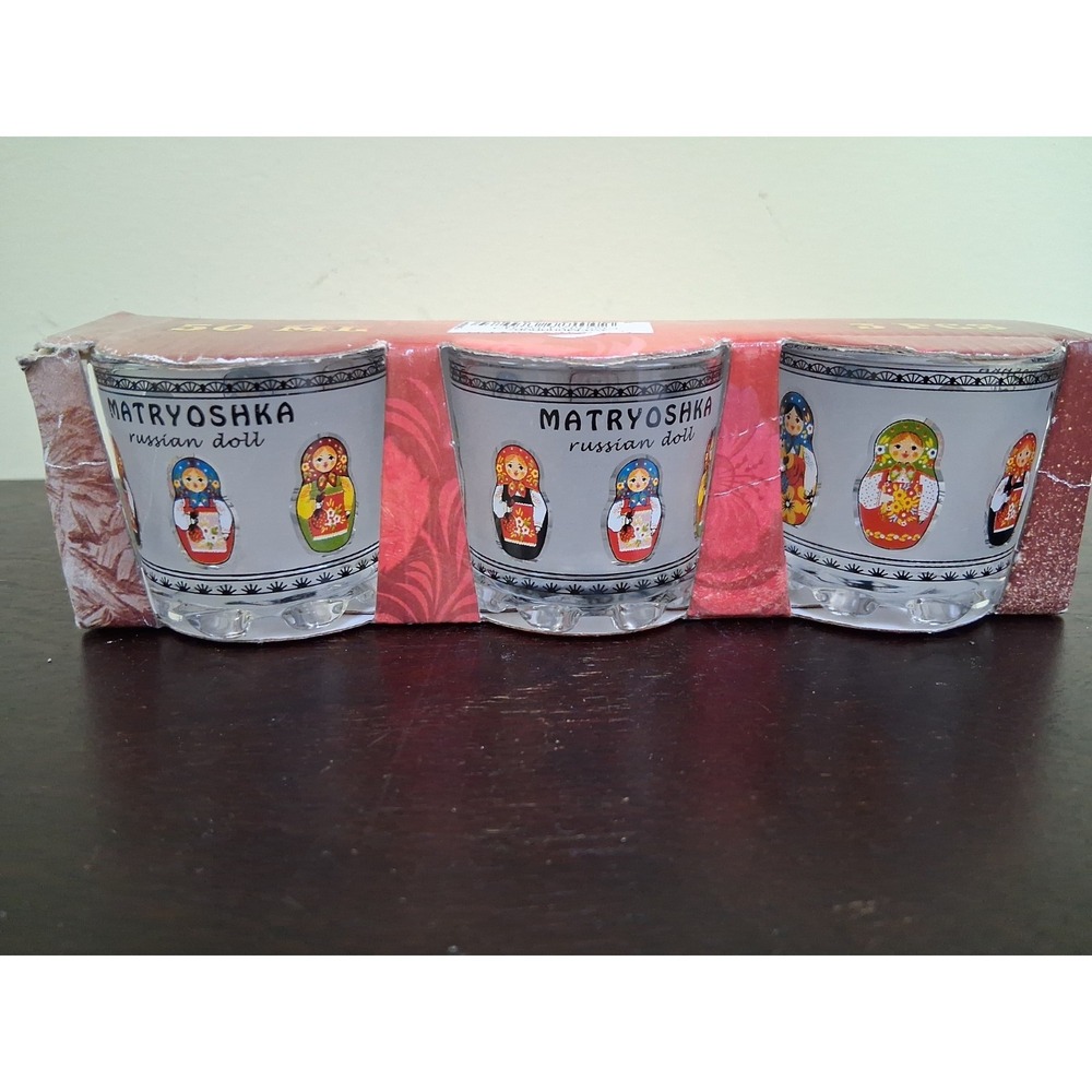 Souvenir shot glasses with Matreshkas Design New In Box